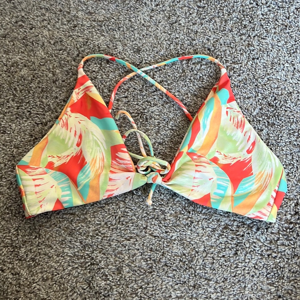 Skatie Tropical Coral & Aqua Triangle Bikini Top